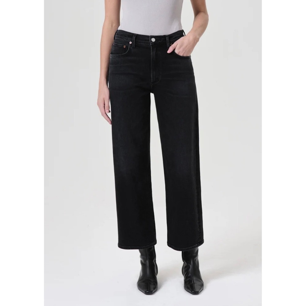 Agolde Ren High Rise Wide Leg Cropped Jeans Sz 26 Black 100% Cotton